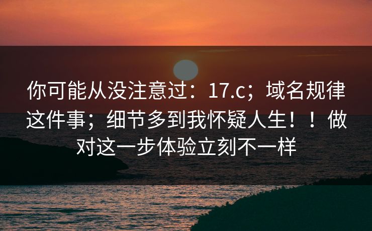 你可能从没注意过：17.c；域名规律这件事；细节多到我怀疑人生！！做对这一步体验立刻不一样