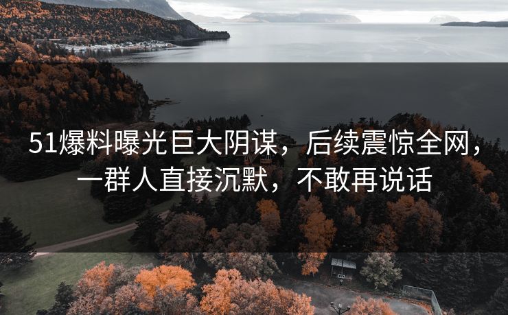 51爆料曝光巨大阴谋，后续震惊全网，一群人直接沉默，不敢再说话